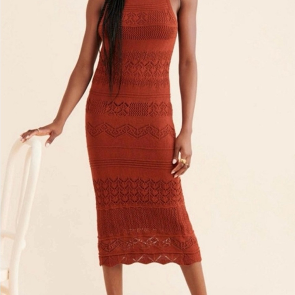 Anthropologie Rust Knit Midi Dress